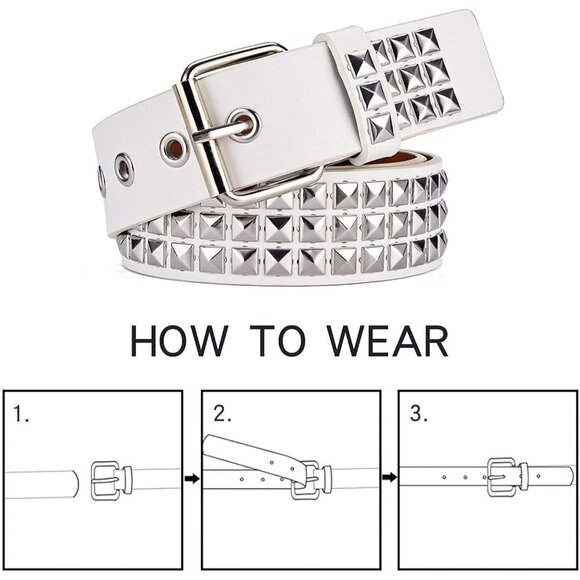 Women's Pink Metal Punk Rock Rivet Belt With Bright Pyramid Studded - Picture 7 of 7